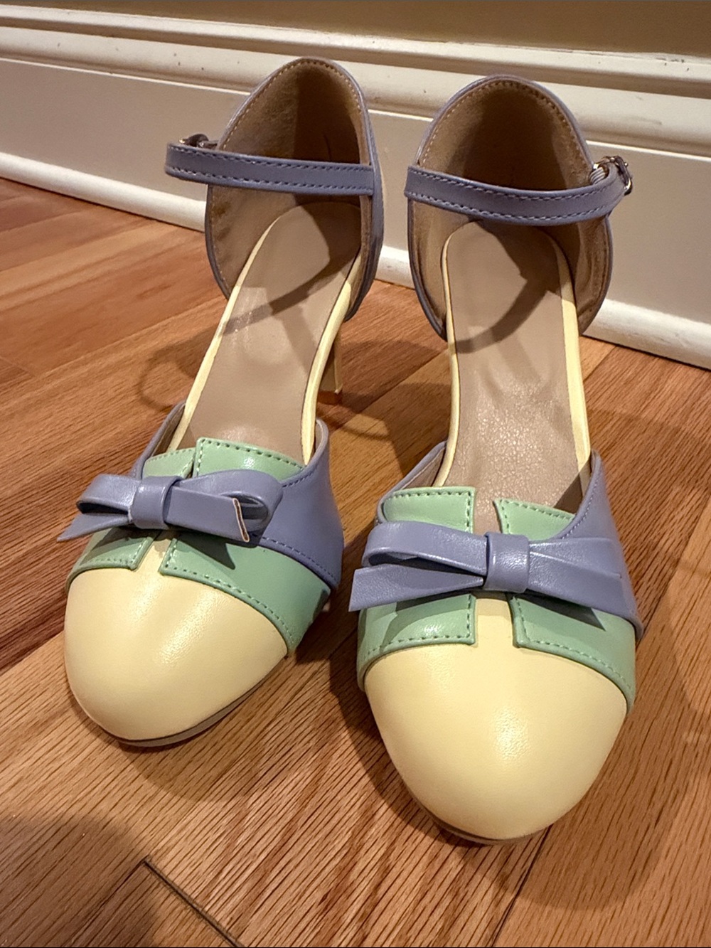 Pastel Bow Ankle-Strap Pumps in Yellow, Mint & Lavender